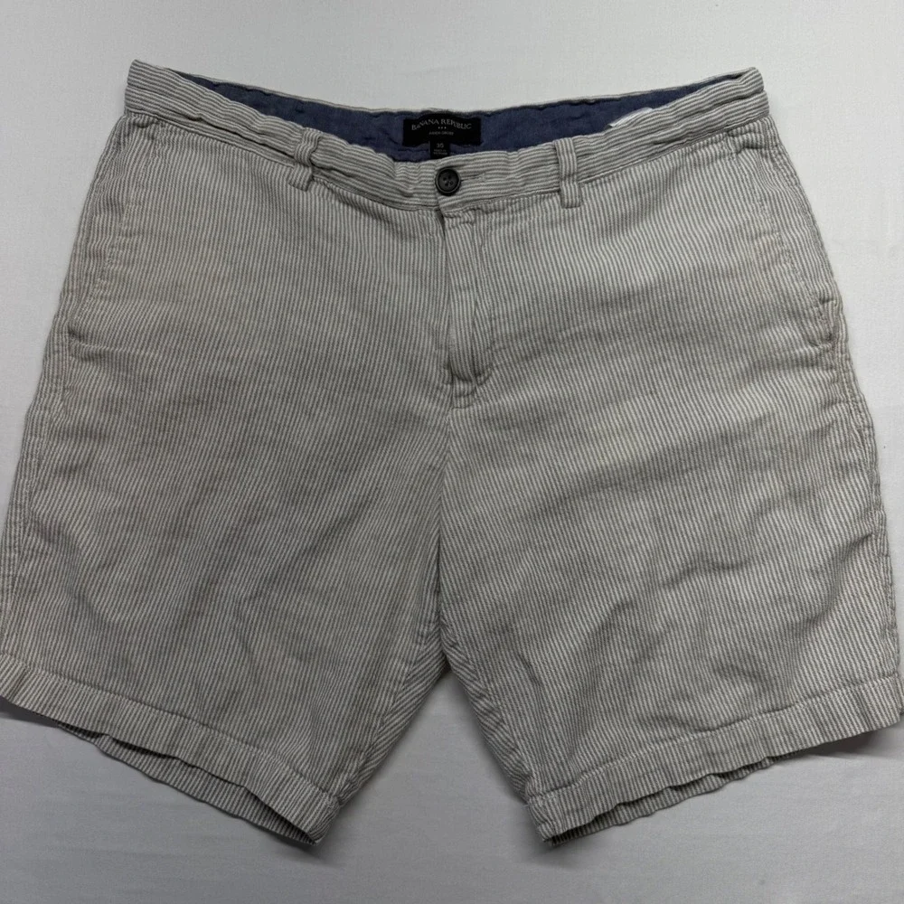 Banana Republic‎ Aiden Shorts 35 Striped Chino Casual Summer Mens Linen Cotton